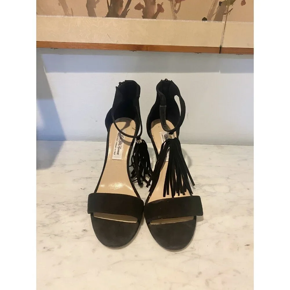 Saks Fifth Avenue Shoes Womens Size 8M Suede Fringe High Heel Sandals Made Italy